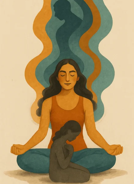 Ilustración de terapia IFS y conciencia somática para sanar el trauma y conectar con las partes internas